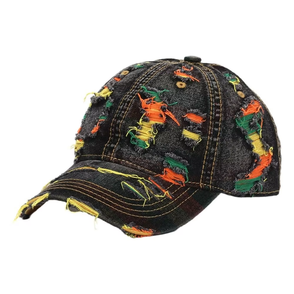 Casquette de baseball en jean ajustable et déchiré, unisexe, rétro, polyvalente, style hip-hop, colo