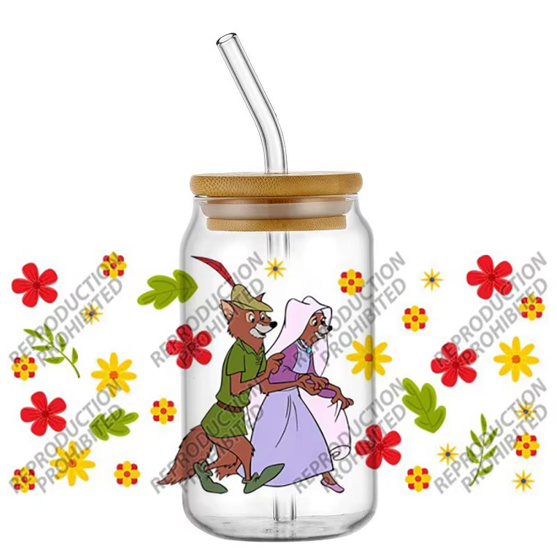 Autocollants 3D DTF UV 16oz pour verres et tasses, motif Robin des Bois classique rétro de dessin an