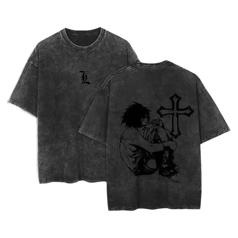 Death Note Manga L · Lawliet T-shirt pour hommes vêtements hauts lavé surdimensionné T-shirt Harajuk