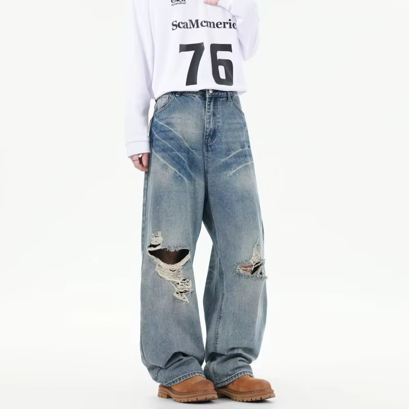 2025 Ropa Y2K Streetwear lavé bleu Baggy déchiré nouveau jean pantalon pour femmes vêtements coréen 