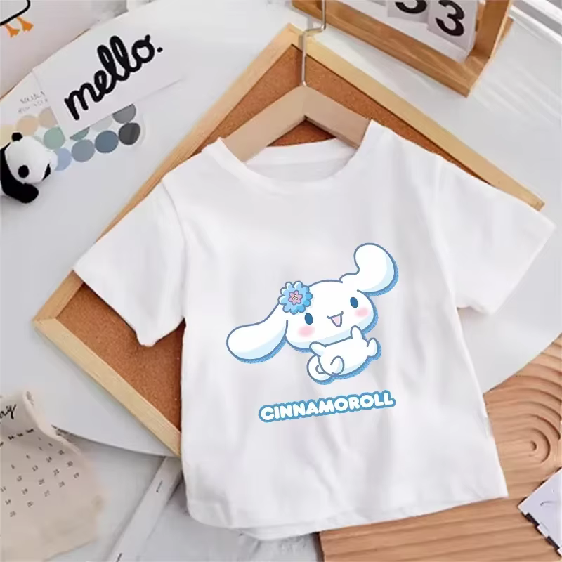 T-shirt fille Cinnamoroll mignon en coton, imprimé anime, manches courtes, streetwear, vêtements déc