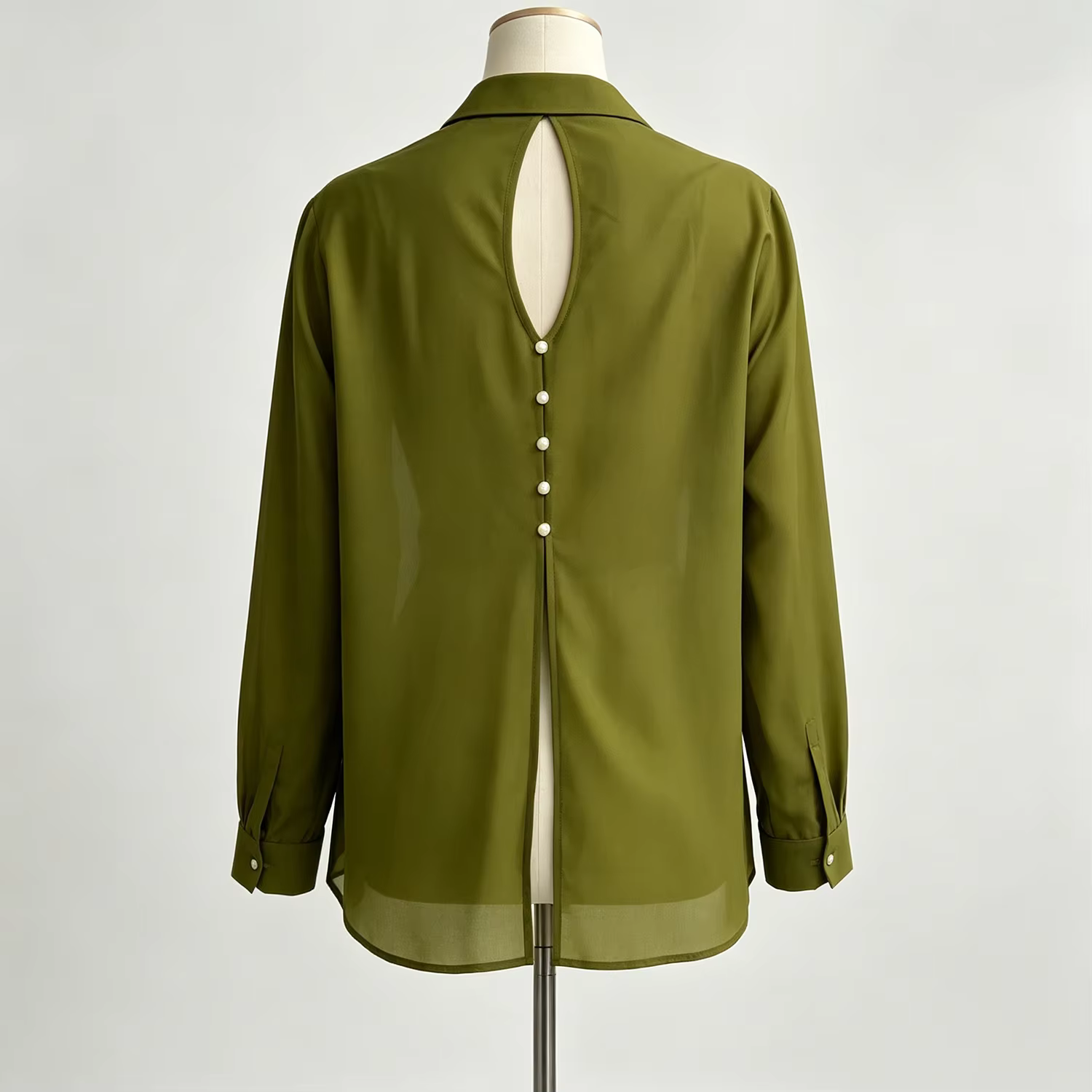 Chemise élégante pour femme PUAL, design avec boutons perlés creux au dos, manches longues amples, t