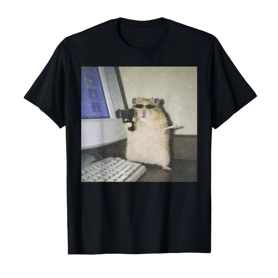 T-shirt à manches courtes et col rond pour femme, imprimé graphique vintage, motif animal amusant, H