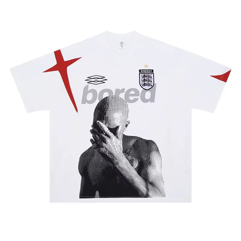 Rétro couleur bloc patchwork badge portrait impression T-shirt hommes femmes T-shirt top t-shirts