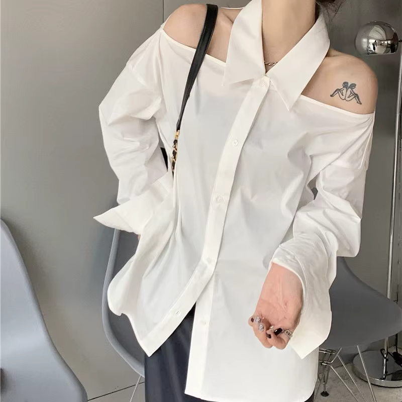 Chemisier blanc uni à manches longues pour femmes, haut décontracté et fin, mode coréenne, chic et a