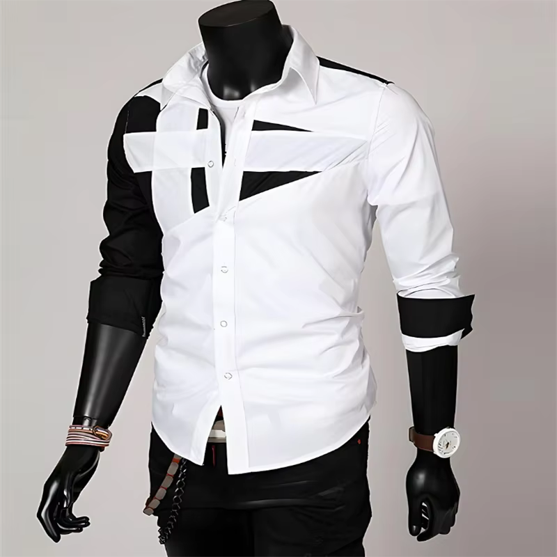 T-shirt formel de bureau décontracté de luxe pour hommes, chemise épissée, couleurs noir et blanc, m
