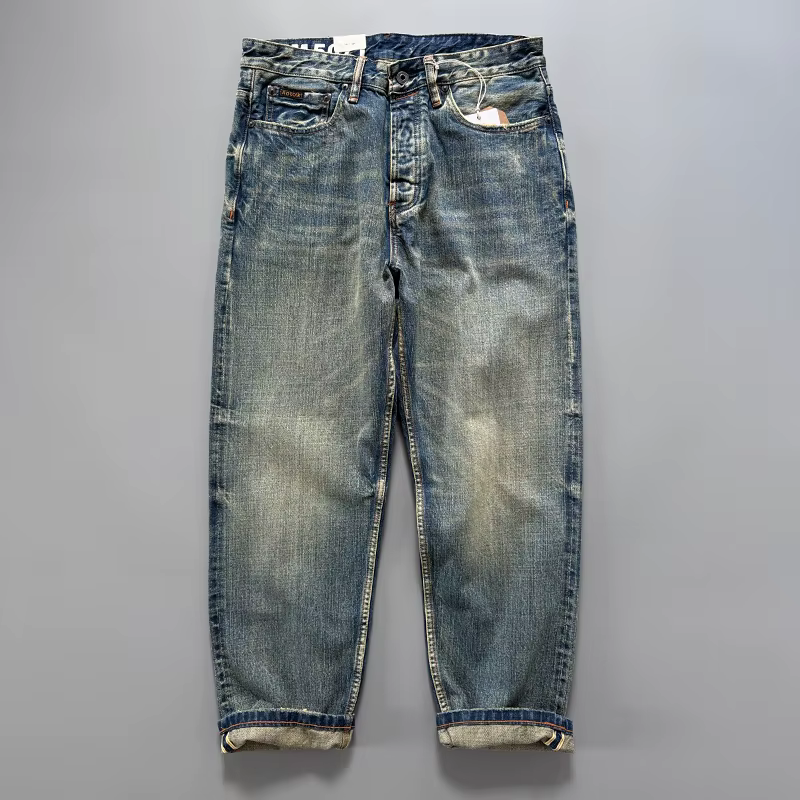 Jean en denim selvedge bleu indigo japonais pour homme, coupe droite, 13,5 oz, artisanal, vintage, l