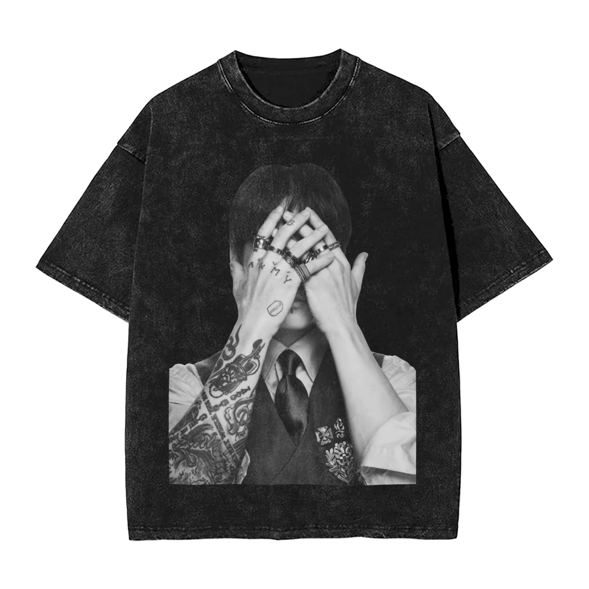 T-shirt Jungkooks Hip Hop délavé 100% coton Harajuku, t-shirts vintage pour hommes et femmes, street