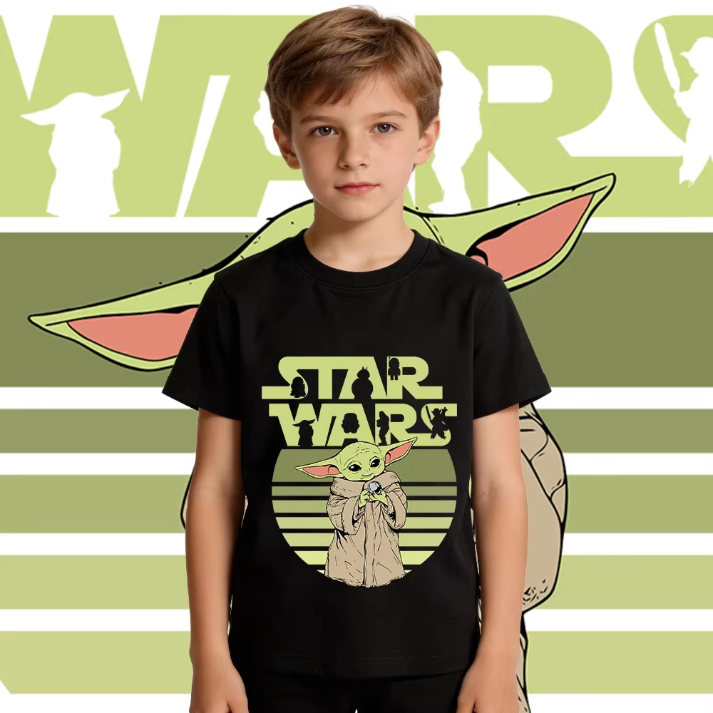 T-shirt en coton imprimé Star Wars Yoda Baby Yoda pour enfants, décontracté, à manches courtes, pour