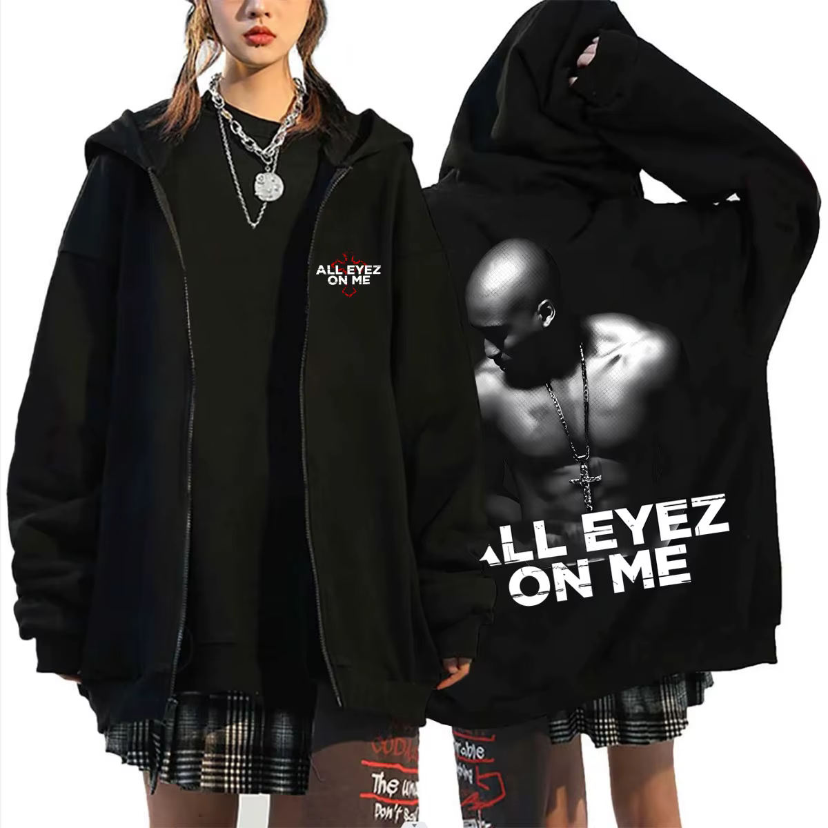 Sweat à capuche zippé Rapper Tupac 2pac All Eyez on Me pour hommes et femmes, style hip-hop, streetw