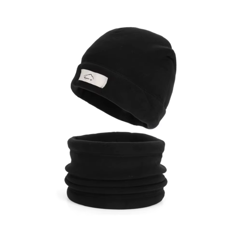 Ensemble écharpe casquette élastique de personnalité, doublure polaire de couleur unie, écharpe comp