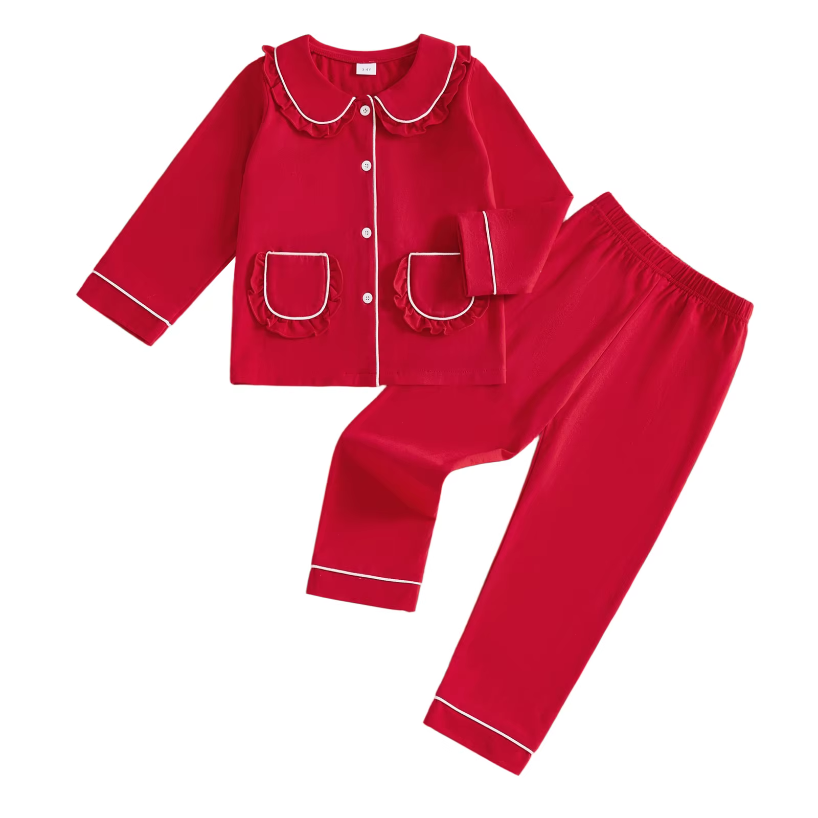 Vêtements pour enfants enfants bébé filles pyjama ensembles rouge à volants garniture boutonnée à ma