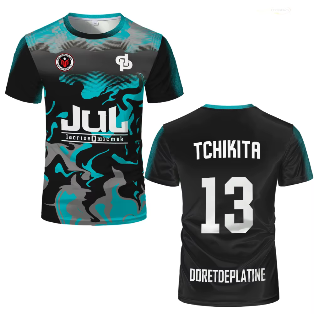T-shirt pour homme avec imprimé lettres Jul, camouflage bleu sarcelle et noir, col rond, manches cou