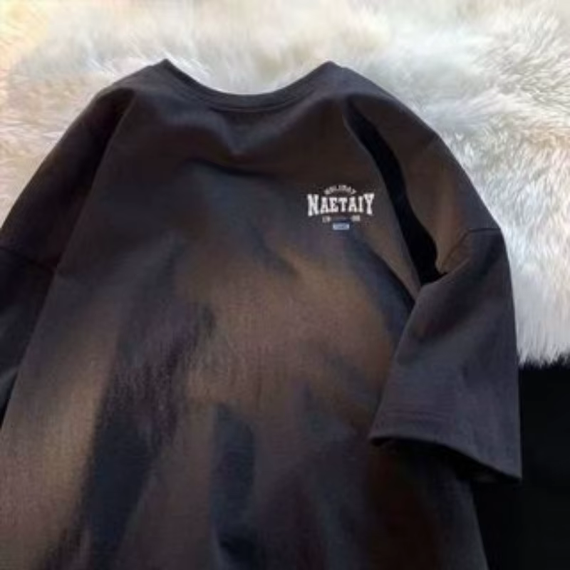 Tenue de couple polyvalente pour homme, manches courtes, col rond, imprimé lettre NAET, mode vintage