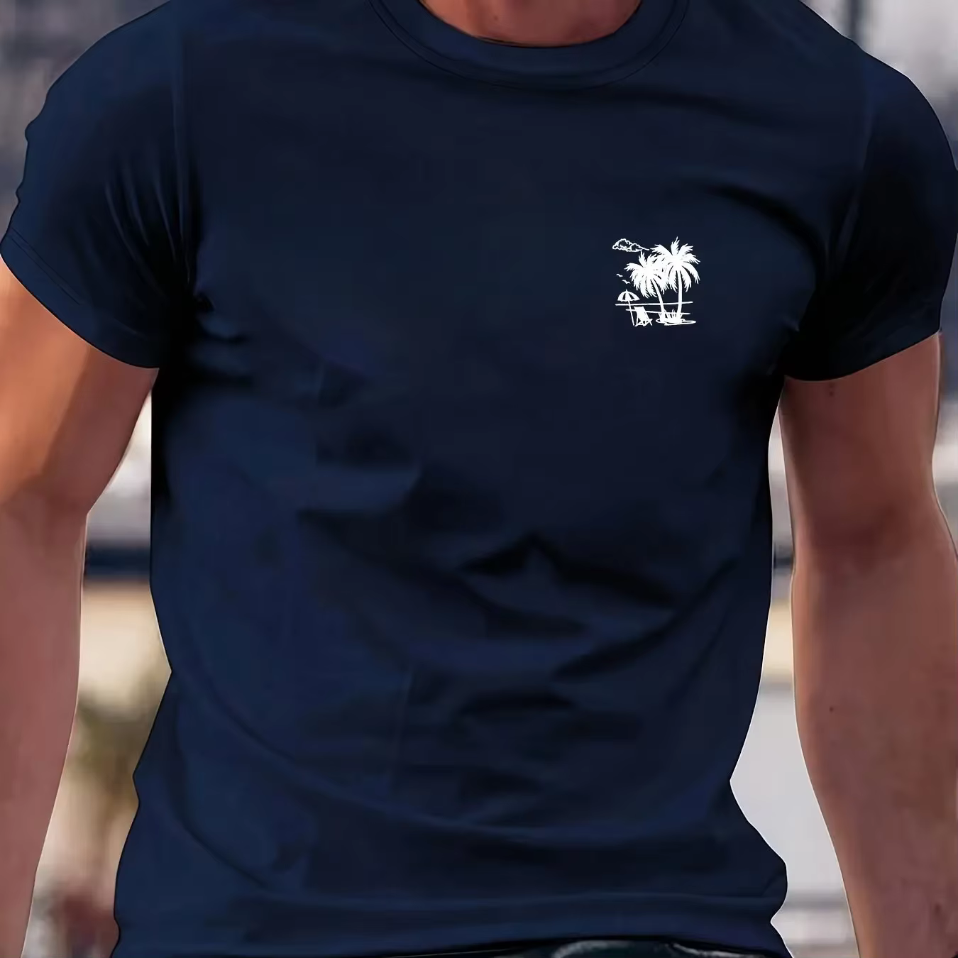 T-shirt imprimé pour homme 100% coton, style simple vacances à l'île, manches courtes, confortable e