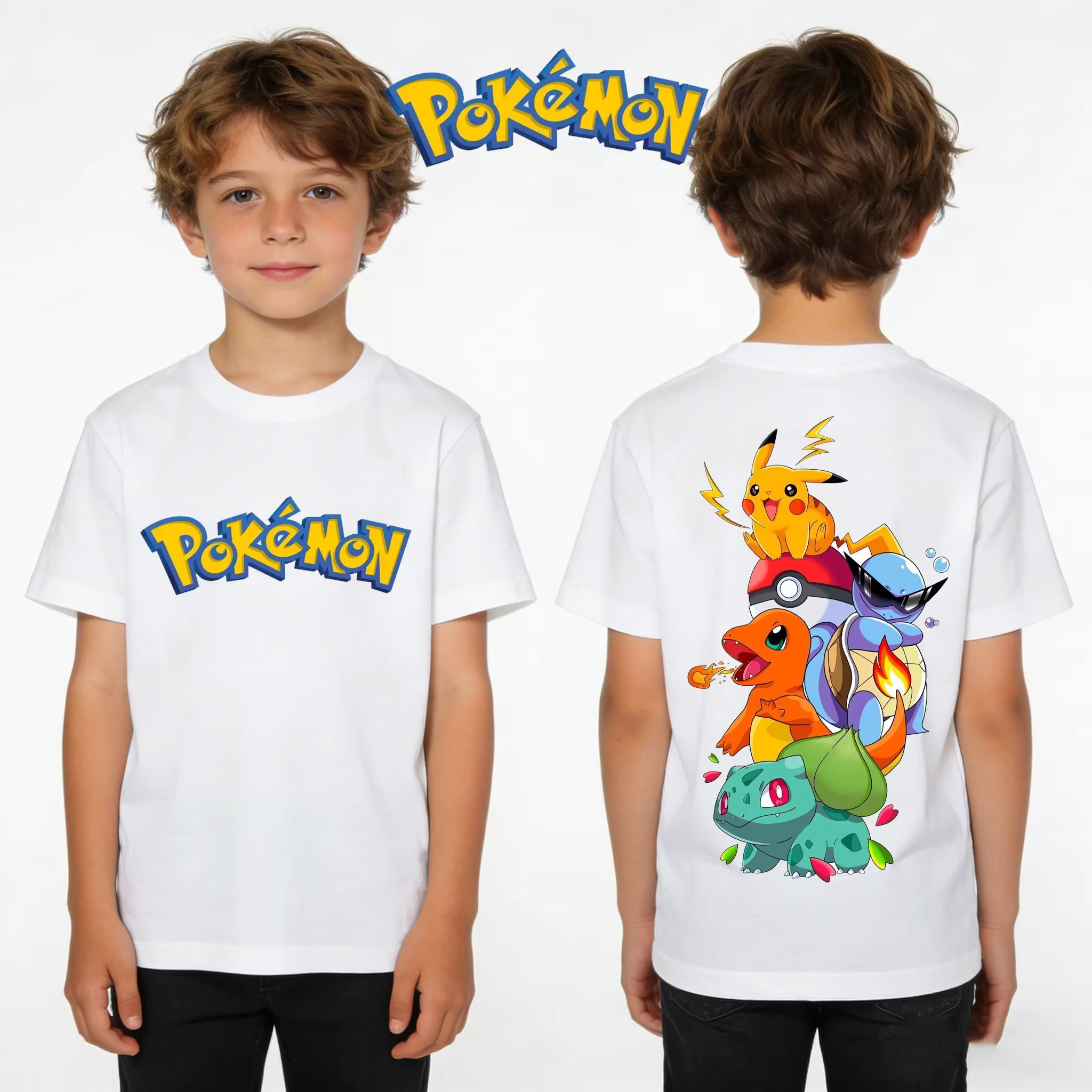 T-shirt Pokémon Pikachu pour enfants, imprimé, garçon et fille, été, Y2K, Harajuku, ample, décontrac