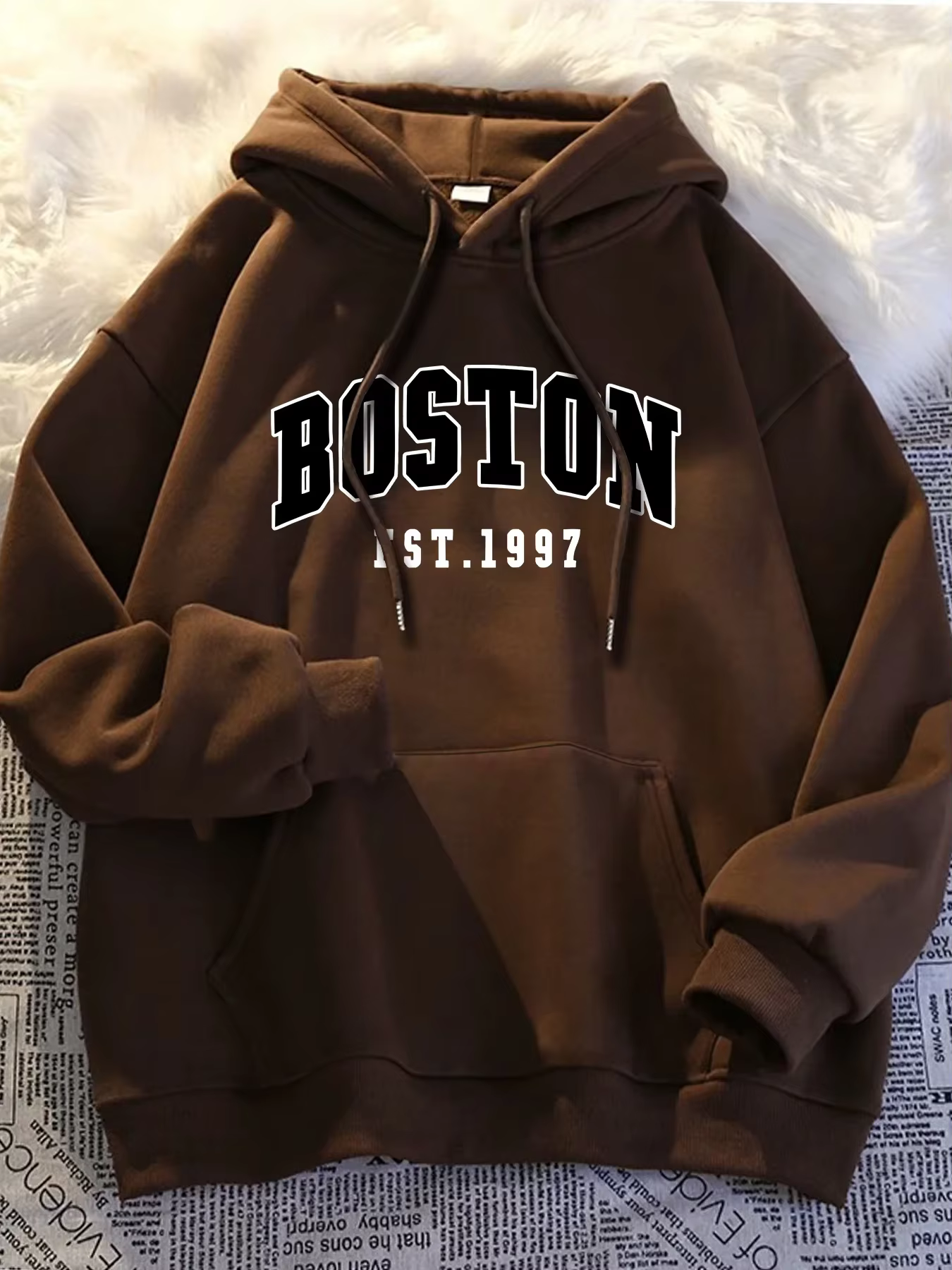 Sweat-shirt à capuche automne-hiver, imprimé BOSTON, tendance streetwear décontracté hip-hop, vêteme