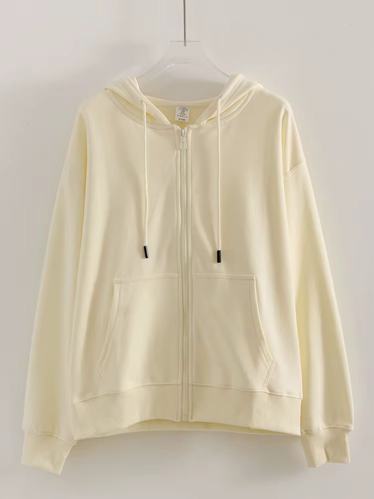 Sweat à capuche surdimensionné à fermeture éclair pour femme, sweat-shirt d'automne en coton blanc a