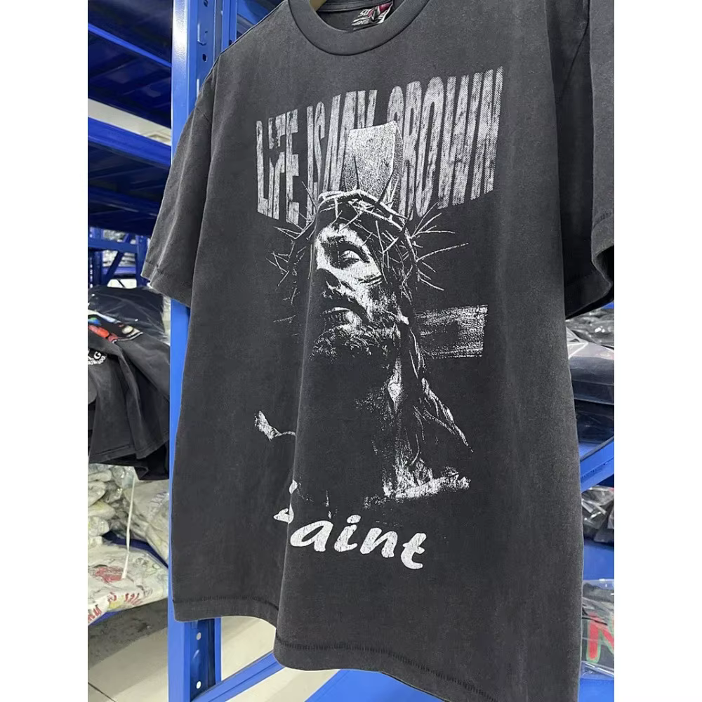SAINT Nouveauté T-shirts Oversize à Manches Courtes Col Rond en Coton pour Hommes et Femmes, Qualité