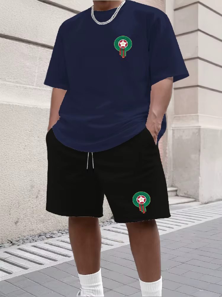 Ensemble deux pièces décontracté et tendance pour homme : T-shirt imprimé à manches courtes et short