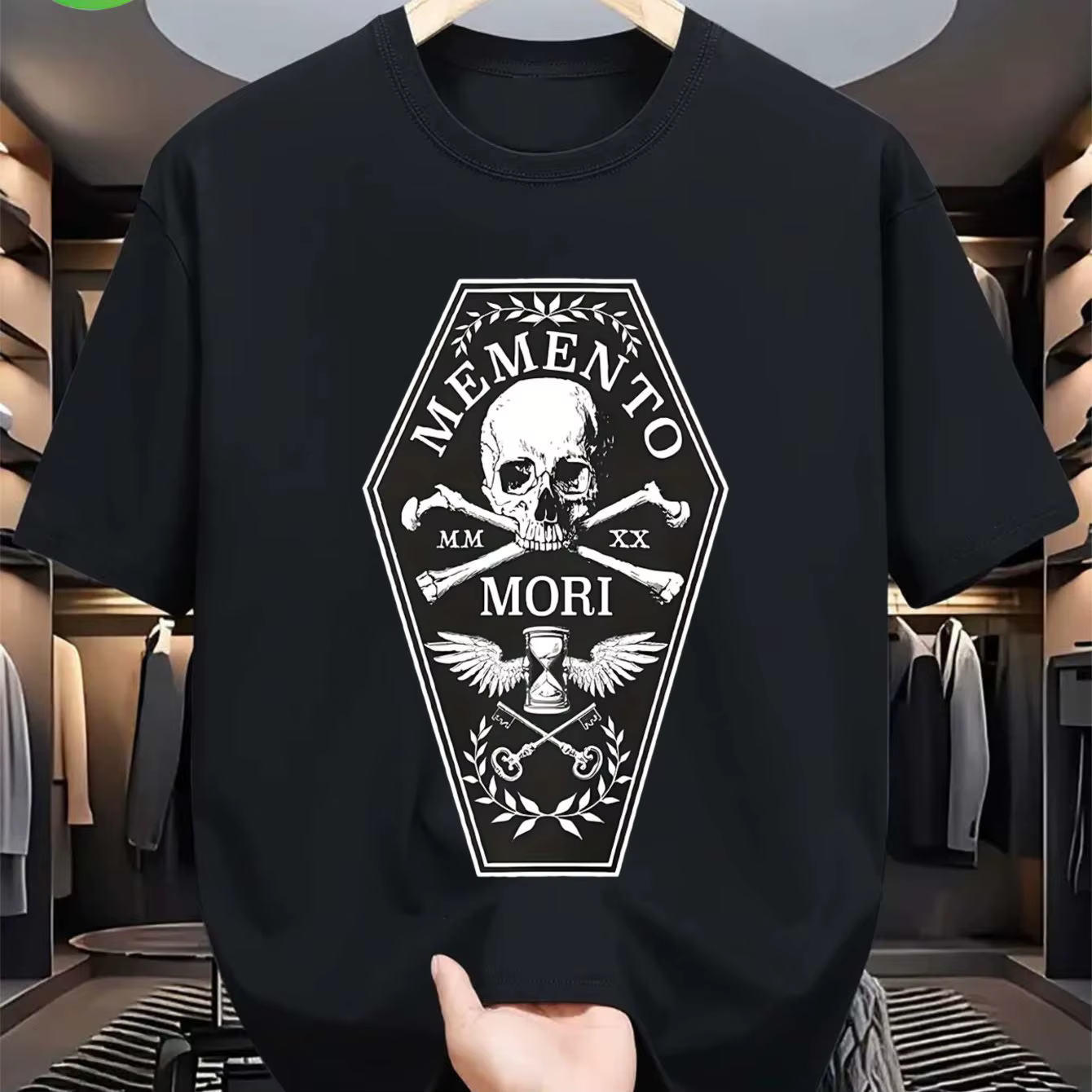 T-shirt Gothique Memento Mori pour Homme 100% Coton, Motif Latin Mortify avec Imprimé Crâne Noir et 