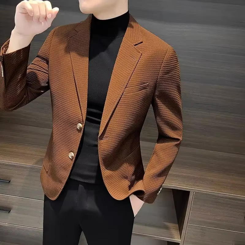 Veste marron blanche pour hommes, manteaux de fête à carreaux, costumes et blazers pour hommes, vête