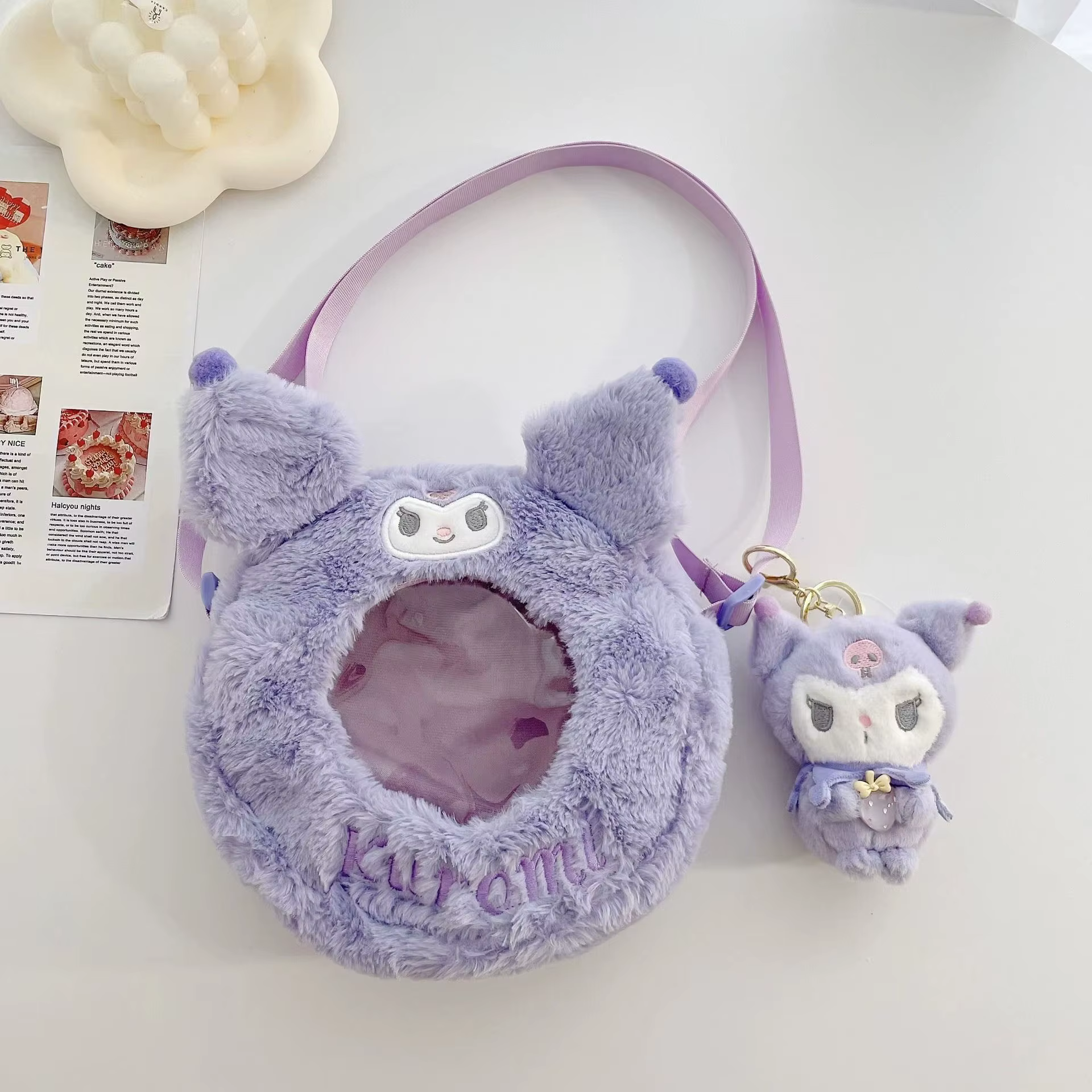 Sac à bandoulière transparent kuromi, personnage de dessin animé mignon, poupée cannelle, jouet exqu