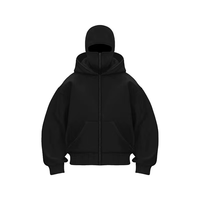 Sweat-shirt avec masque facial à capuche, fermeture éclair, cagoule pour hommes, sweat à capuche zip