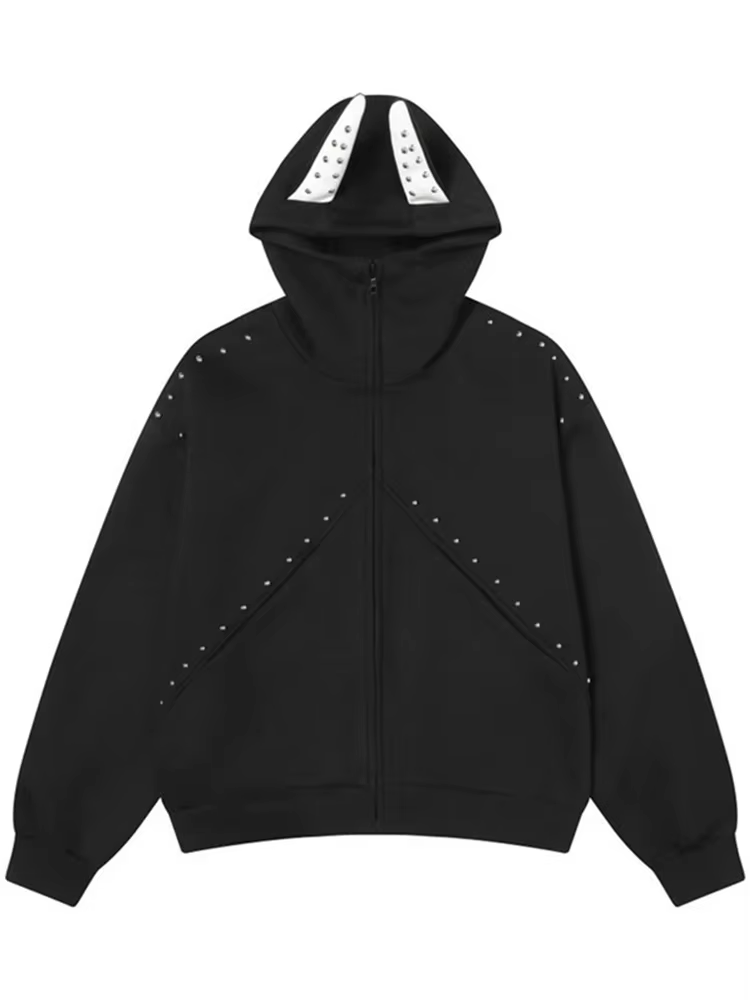 Sweat-shirt à capuche avec fermeture éclair pour homme, Streetwear, Design à rivets, gothique, Dober