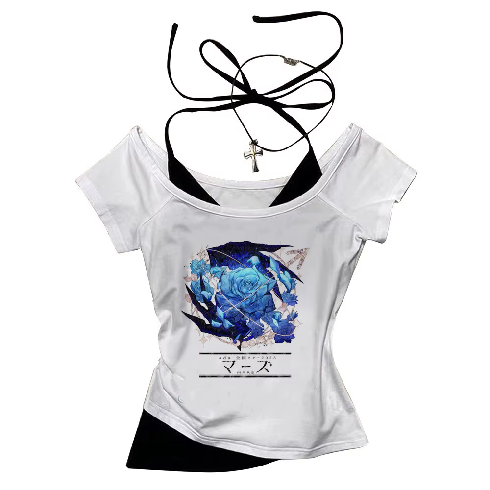 Ado – haut court pour femmes, chemise amusante de style japonais, jojifuku, streetwear, pour fête ja