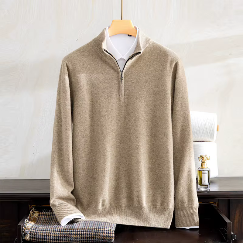 Pull en cachemire pur 100% pour hommes, demi-col roulé, fermeture éclair, manches longues, couleur u