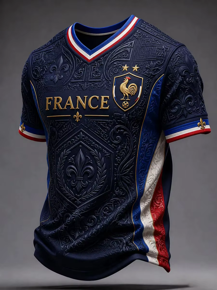 Maillot de football style français pour hommes et femmes, t-shirt à motif imprimé 3D, haut à manches
