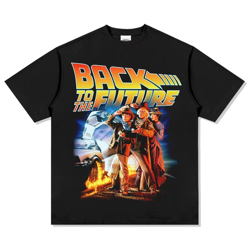 T-shirt imprimé à manches courtes Back To The Future - Tissu en coton épais et ample avec col rond e