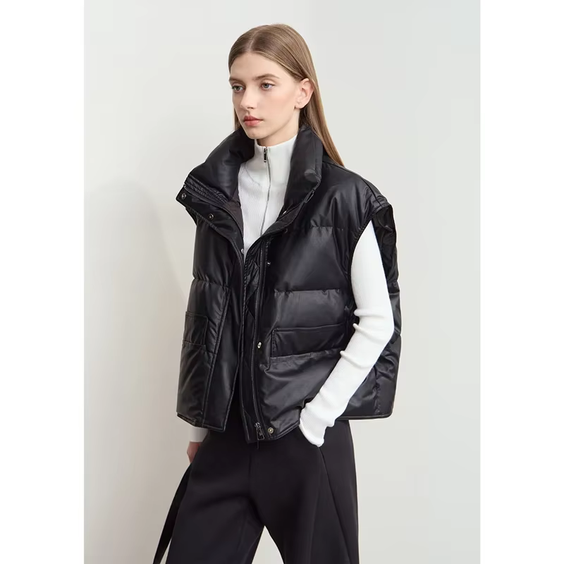 Amii – vêtements d'hiver pour femmes, col montant, gilet en cuir PU respectueux de l'environnement, 
