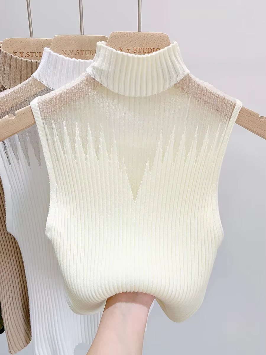 Pull en tricot transparent à col licou pour femmes, t-shirt en fibre, maille élastique, pull en émai