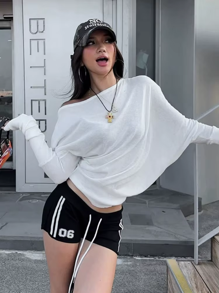 T-shirt à Manches sulfpour Femme, Vêtement Féministe et Décontracté, Col Incliné, Streetwear, Y2k
