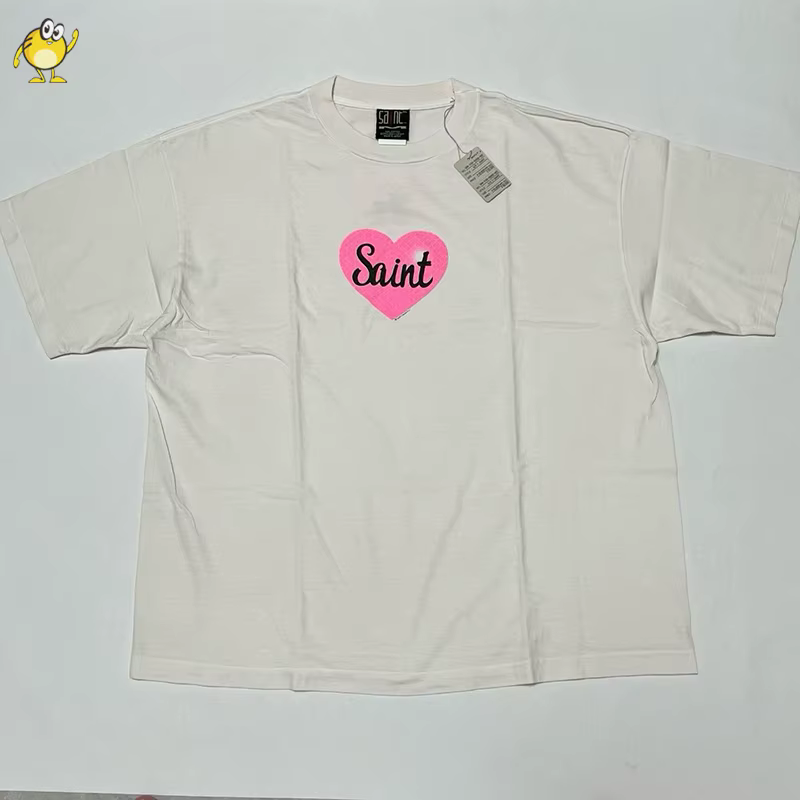 T-shirt unisexe délavé style streetwear imprimé Saint, de bonne qualité, coupe oversize, manches cou