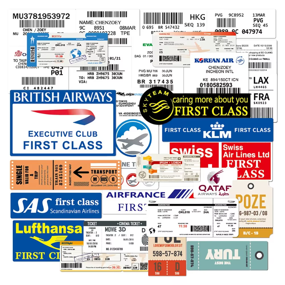 30 pièces carte d'embarquement billets d'air Graffiti autocollants bricolage voyage bagages guitare 