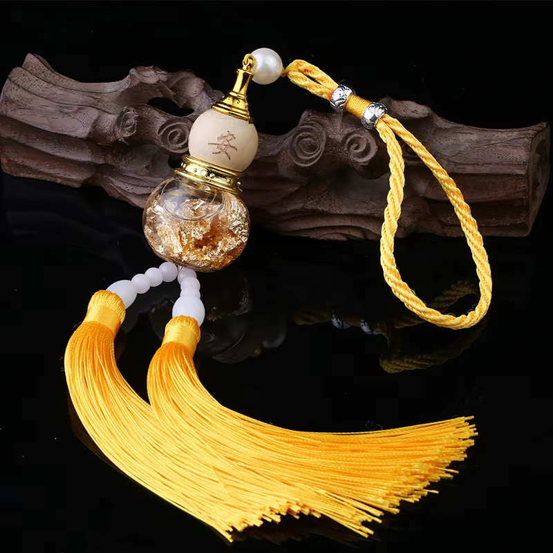 ❤️   Pendentif gourde en verre pour voiture, avec fond en feuille d'or et double pointe, accessoires