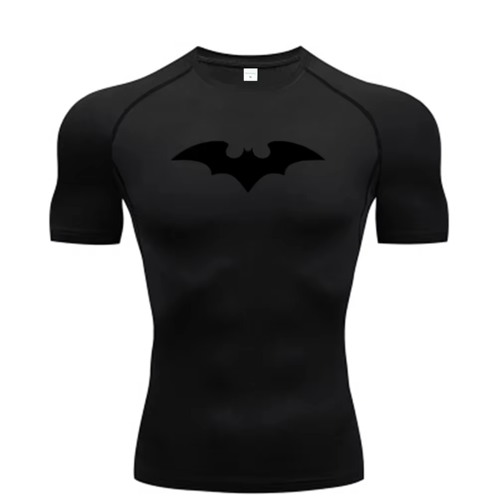 T-shirts de compression à motif chauve-souris pour hommes, manches courtes, anti-UV, pour la gym, l'