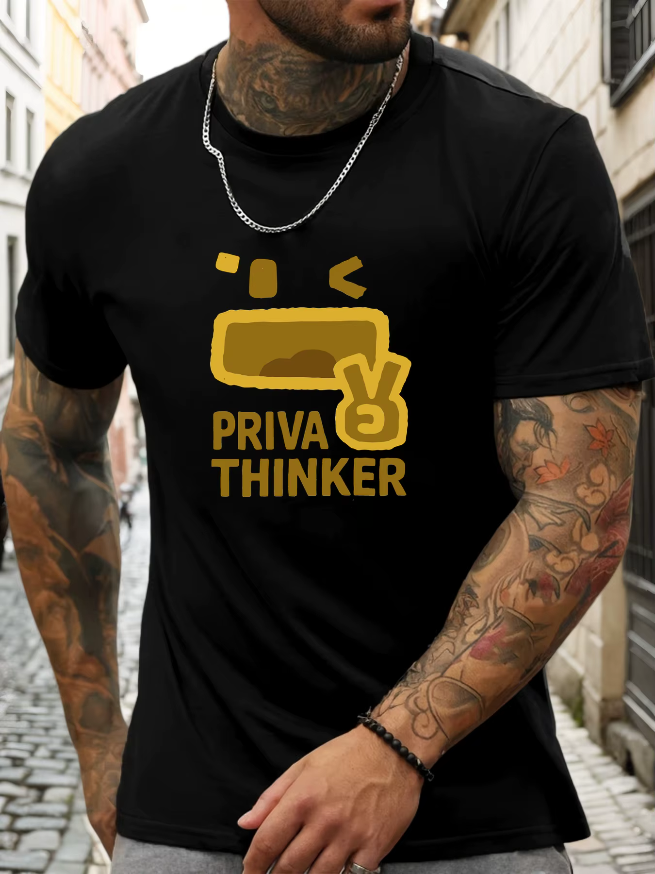 T-Shirt d'été imprimé PRIVA THINKER pour hommes, 100% coton, doux, léger, col rond, manches courtes,