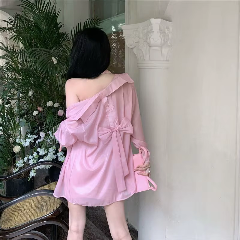 Vêtements pour femmes, chemise de Protection solaire avec nœud papillon, chemisiers de déesse de voy
