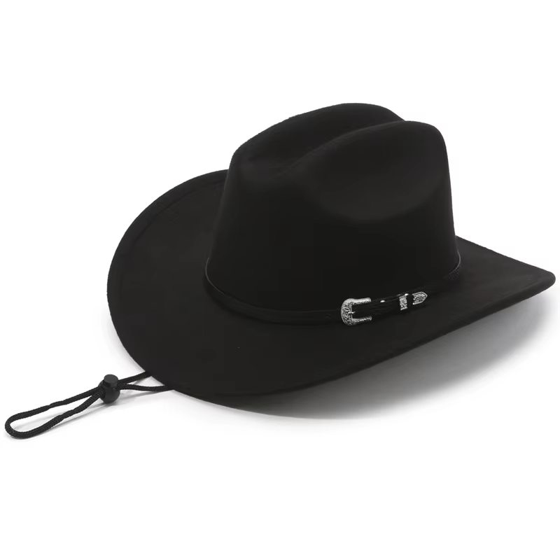 Chapeau de cowboy classique pour hommes avec ceinture à boucle, chapeau occidental rétro en feutre, 