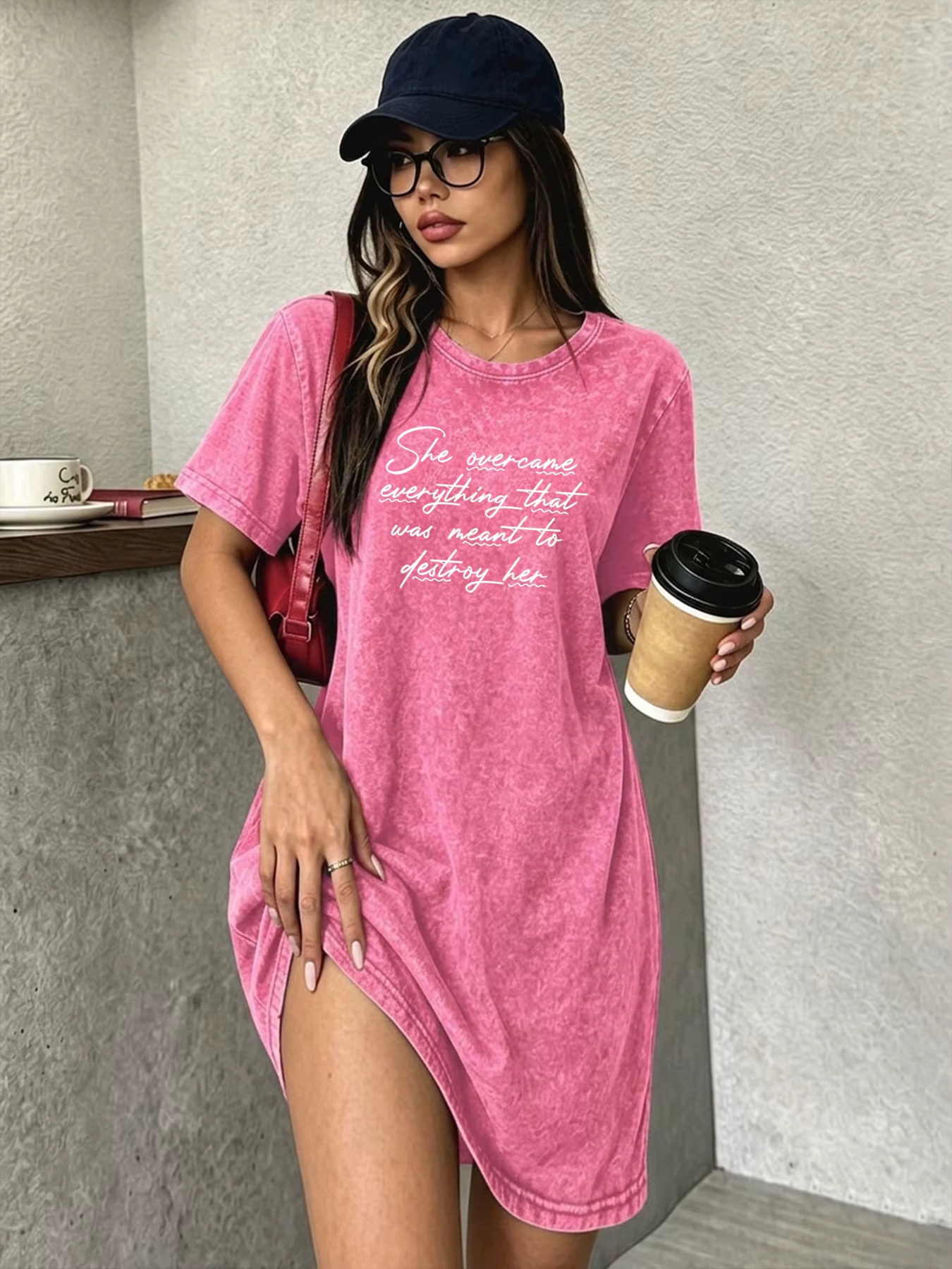 Robe T-shirt vintage délavée et vieillie pour femme, robe blanche polyvalente et tendance de marque 