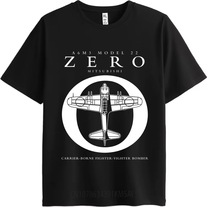 T-shirt col rond unisexe, Streetwear, Design d'avion de chasse zéro imprimé rétro, t-shirt d'été pou