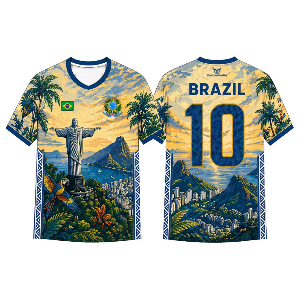 Maillot de football imprimé drapeau brésilien pour hommes et femmes, motif graphique Jésus, impressi