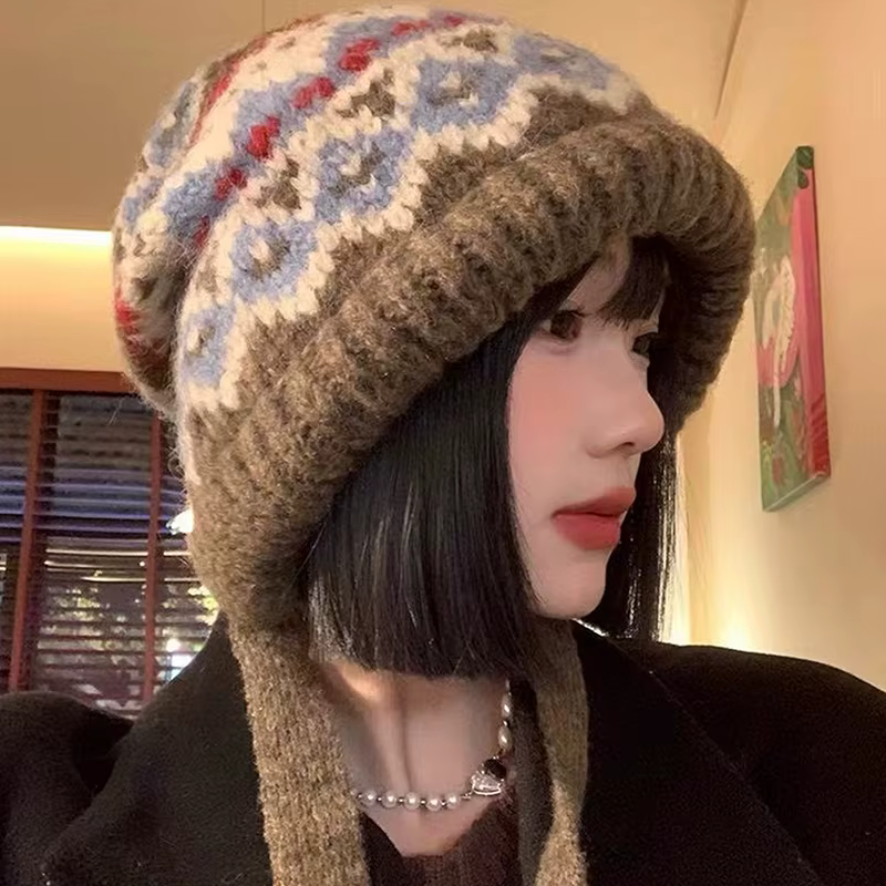 Bonnet tricoté en laine pour femmes, chapeau rétro mixte pour garder au chaud, grande taille de tête