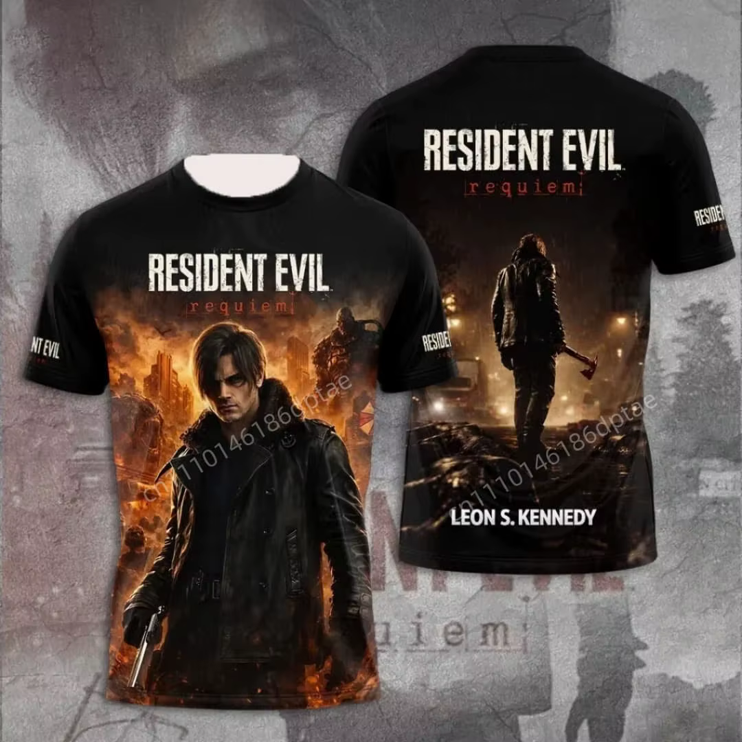 T-shirt graphique Resident Evil 9 Requiem Leon Kennedy pour hommes, vêtements imprimés en 3D pour fa