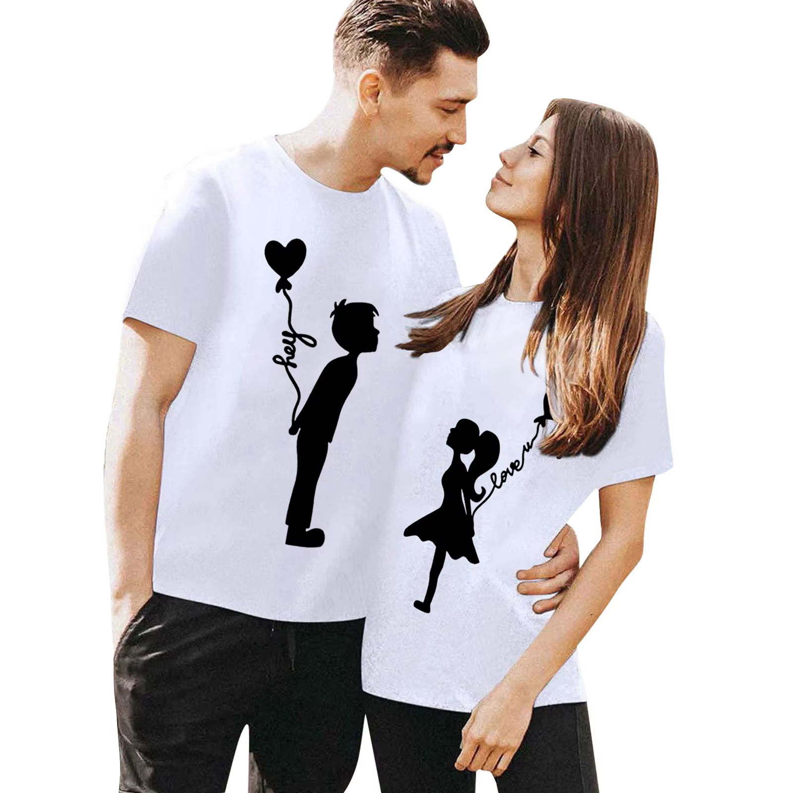 T-shirts 100% coton pour la Saint-Valentin pour couples, manches courtes, polyvalents, col rond, mot