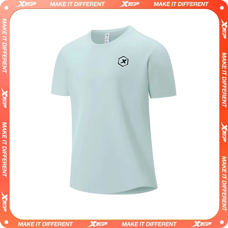 Xtep T-Shirt à manches courtes et col rond pour hommes, séchage rapide, entraînement sportif, respir